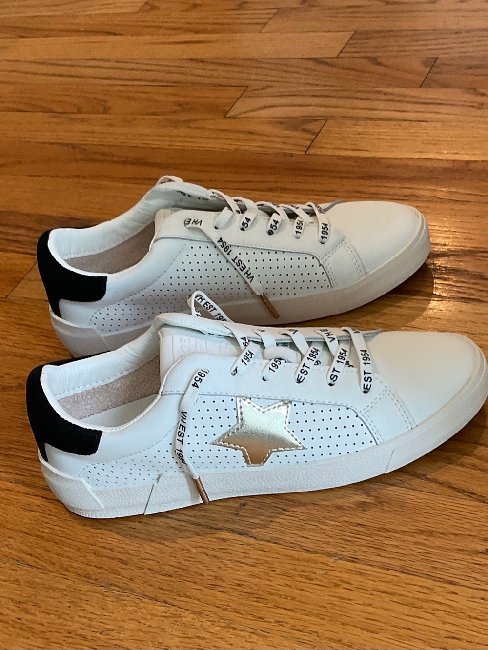 Vintage Havana White Sneakers with Gold Star and Black Heel